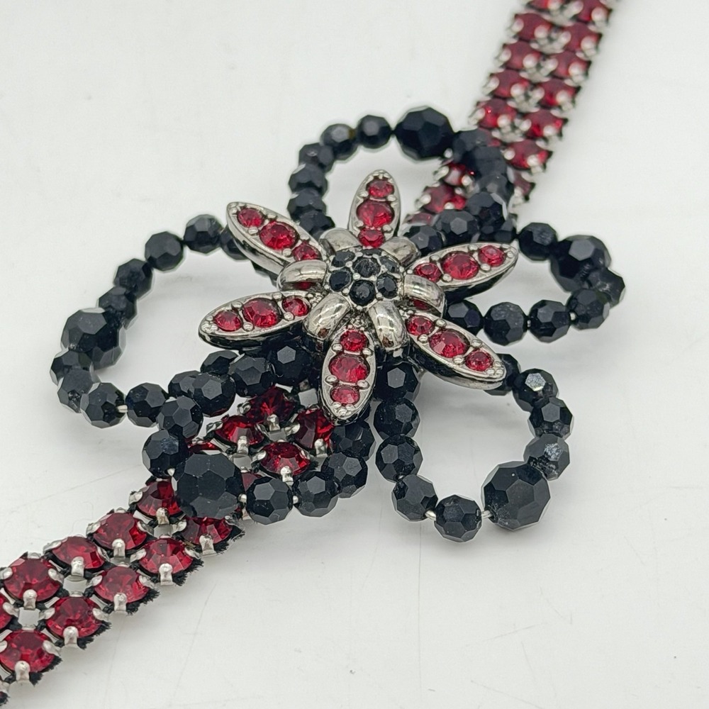 Vtg Swarovski Swan Necklace Mesh Red Crystal Choker Large Flower‎ Art Deco Style